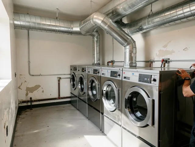 Powell Dryer Vent Cleaning team performing large-scale commercial dryer vent cleaning in Powell