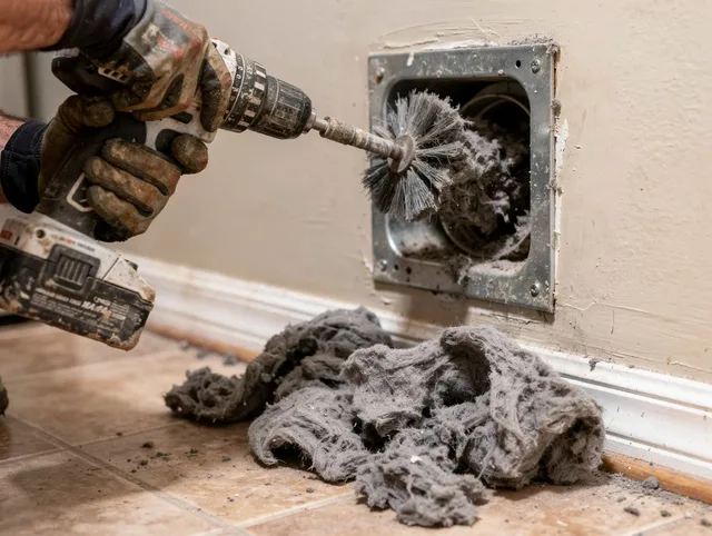 Certified Powell Dryer Vent Cleaning technician performing dryer vent cleaning in Powell